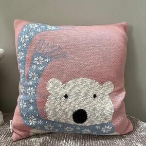 NWOT pink polar bear decorative pillow 20”x20”